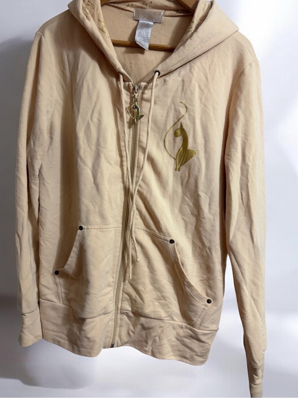 Y2K Baby Phat Velour Jacket Sz 1x Soft Cream Zip-Up Hoodie Subtle Gold Graphic